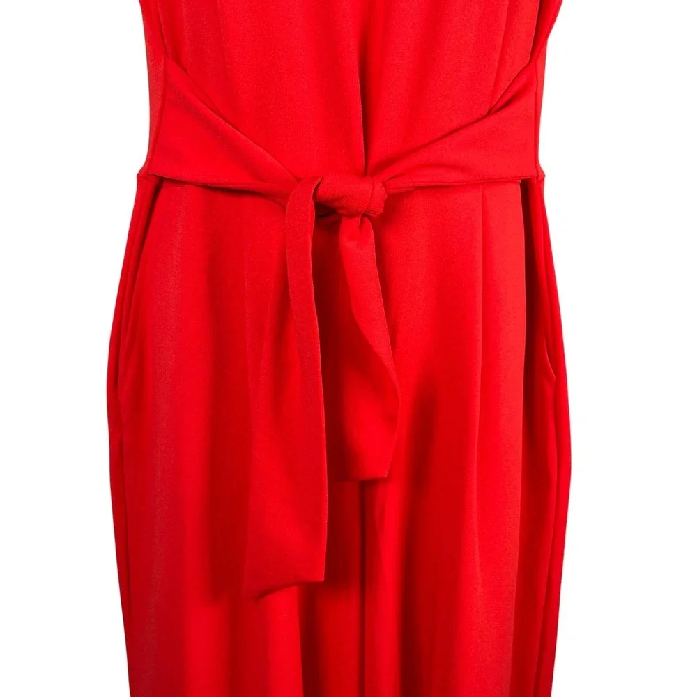 Du Jour Jumpsuit Womens Medium‎ Red Tie Front Cropped Wide Leg Sleeveless - Picture 3 of 8
